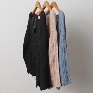 [아이우먼]빅사이즈브이니트 I979L211 꽈배기브이넥8부니트티 RM