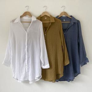 [아이우먼]빅사이즈주름셔츠 P456L504 데일리아사면카라롱남방 IR