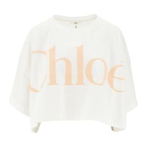 끌로에 화이트 오버사이즈 라운드 넥 티셔츠 25UJH09 183 101