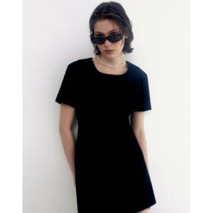 질스튜어트 뉴욕 여성 24SS(이태리 소재) 블랙 스퀘어넥 코튼혼방 트위드 미니원피스 JSDR4B902BK