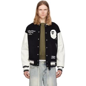 25 SS BAPE 남성 블랙   화이트  바시티 보머 재킷 251546M175002