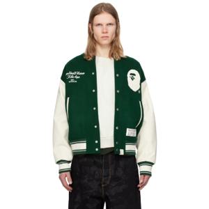 25 SS BAPE 남성 그린   화이트  바시티 보머 재킷 251546M175000