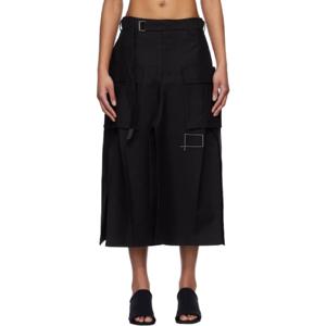 25 SS 사카이 여성 블랙 WTAPS 코튼 백 새틴 미디 스커트 251445F092010