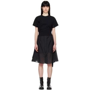 25 SS 사카이 여성 블랙 스펀 오간자   코튼 저지 미디 드레스 251445F052013