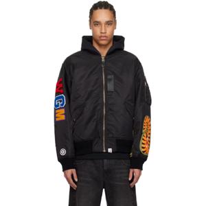 25 SS BAPE 남성 블랙 샤크 MA 1 보머 재킷 251546M175004