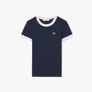 라코스테 공식 여성 립조직 슬림핏 배색 반팔 티셔츠 TF2432-55G HHW