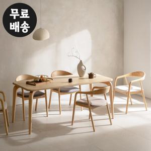 로뮤 고무나무 원목 6인용 식탁세트(1800/내츄럴)