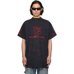 25 SS 발렌시아가 남성 블랙 라이온 클럽 티셔츠 251342M213012