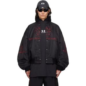25 SS 발렌시아가 남성 블랙 라이온 클럽 바시티 보머 재킷 251342M180008