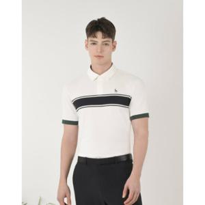 헤지스골프  (HUTS5B316OW)  25SS 화이트 남성 보더 선염 반팔 카라티