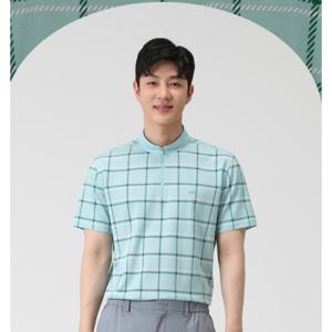 [피에이티]남성 체크 반집업 반팔 티셔츠 1K35431