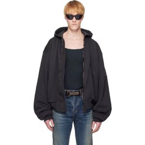 25 SS 발렌시아가 남성 블랙 후드 보머 재킷 251342M175000