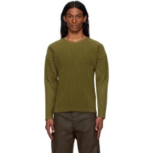 25 SS Homme Plisse Issey Miyake 남성 카키 컬러 플리츠 티셔츠 251729M213012