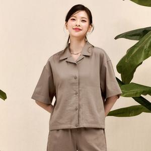 [체이스컬트]여성 린넨 라이크 오픈 카라 반팔 셔츠-EBRG5572D08