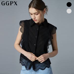 [지지피엑스]웨이브 프릴 펀칭 슬리브리스 블라우스 (GO5SH002F