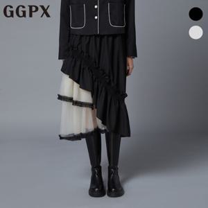 [지지피엑스]언발 시스루 배색 레이스 스커트 (GO9SK014F)