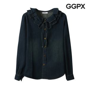 [지지피엑스]프릴 더블 카라 데님 블라우스 (GP3SH023F)