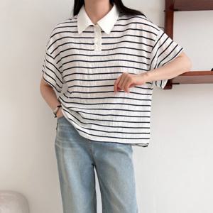 샵앤) 여성 카라넥 반오픈 단가라 텐셀 데일리 반팔 티셔츠 NYS-WSH-4400-베이지
