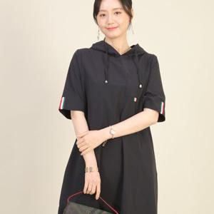애비뉴투지 엄마옷 후드 삼색 테잎 포인트 여름 반팔 주머니 원피스 K05521