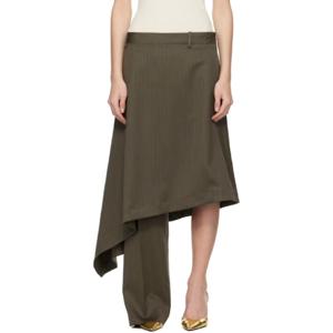 25 SS Bottega Veneta 여성 카키 울 스트라이프 스커트 슬랙스 251798F092002