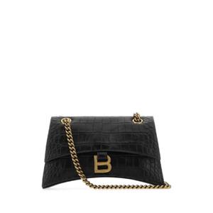 BALENCIAGA 블랙 가죽 Crush S 숄더백 716351210IX 1000
