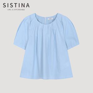 [SISTINA] 인기 셔링 라운드넥 반팔 블라우스_AWWBLO21110_LL
