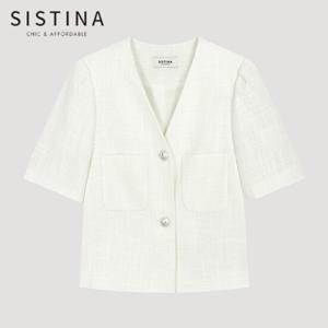 [SISTINA] 인기 트위드 브이넥 크롭 자켓_AWWJKO21070_IV