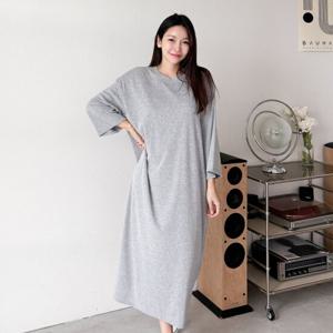 샵앤) 무지 통 라운드넥 롱 원피스 ARA-WDR-3852-멜란지그레이