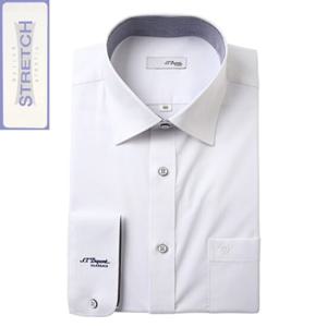 듀퐁셔츠 SE5SM12LS903SWH 구김 적은 화이트 솔리드 카라 배색 소매 로고 일반핏 스트레치 긴팔 스판 셔츠