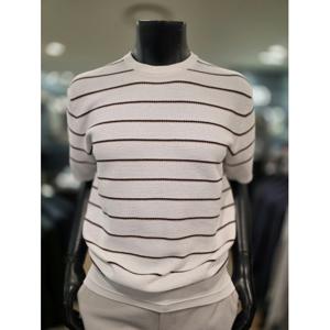 [바쏘옴므] Z2WR29A 25년S/S 화이트 단가라 라운드 반소매 니트