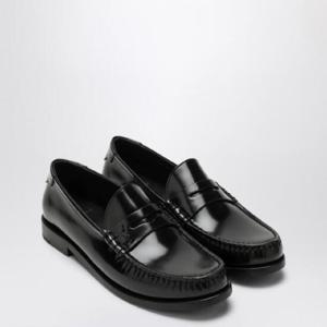 SAINT LAURENT Black leather loafer with monogram 670232AAA7R/Q_YSL-1000