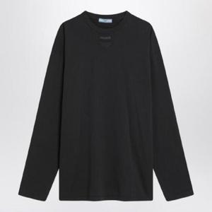 PRADA 리드 그레이 코튼 저지 긴팔 티셔츠 3464412ZB/Q_PRADA-F0112
