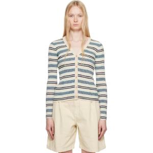 25 SS Maison Kitsune 여성 베이지   블루 파인 골지 스트라이프 가디건 251389F095007