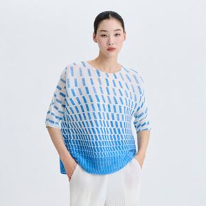 [플리츠미(여성)]그라데이션 컬러 블럭 5부 티셔츠_PPTSM025017