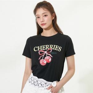 플라스틱아일랜드  (PR2CH561) 체리 리본 프린트 티셔츠