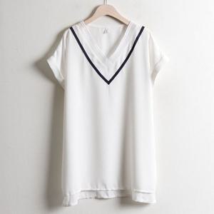 [아이우먼] 배색브이롤업블라우스 DB0341M505 빅사이즈