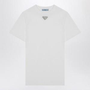 PRADA 삼각형 로고 자수가 들어간 저지 소재의 흰색 티셔츠 35838S16216DV/Q_PRADA-F0009