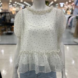 [숲]데이트룩 도트 셔링 퍼프소매 반팔 블라우스 OB6SSTE