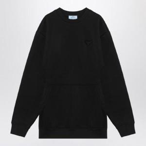 PRADA 로고 삼각형이 있는 검은색 짧은 플러시 드레스 133313OOO10GS/Q_PRADA-F0002