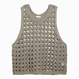 BRUNELLO CUCINELLI Dark green perforated cotton blend tank top M3Y371020NF/XG_CUCIN-C9598
