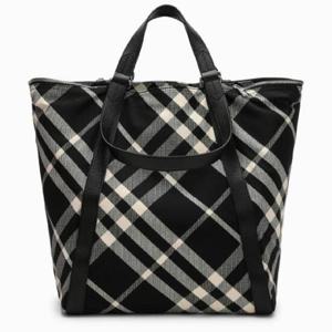 BURBERRY 체크 패턴이 들어간 블랙/칼리코 코튼 블렌드 토트백 8086476153462/XG_BURBE-A1189