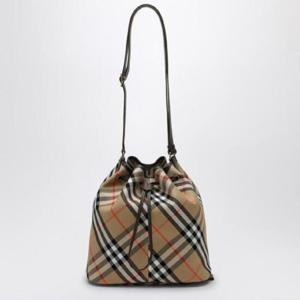 BURBERRY Medium beige bucket bag with Check pattern 8093869159199/Q_BURBE-B9368
