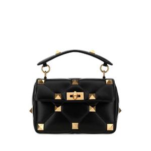 VALENTINO GARAVANI 블랙 나파 가죽 미디엄 로만 스터드 핸드백 2W2B0I82BSF 0NO
