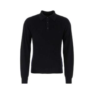 PRADA 블랙 캐시미어 혼방 폴로 셔츠 UMB696SOOO13BP F0002
