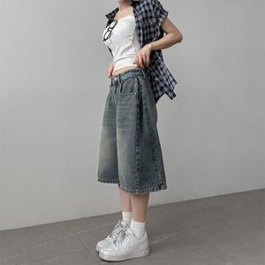 [라이니]자체제작 사이드 핀턱 데님 버뮤다 팬츠 mb-8039c