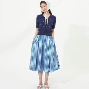 플라스틱아일랜드  (PR2WS561) 플레어 셔링 체크 스커트