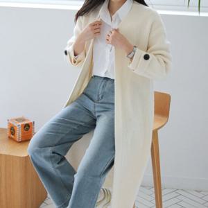 샵앤) 여성 Y오픈 골지 울 무지 간절기 롱 니트 가디건 CAT-WCD-4176-베이지