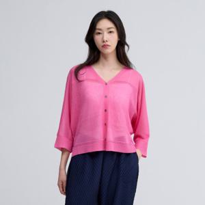 [플리츠미(여성)]시스루 돌먼 배색 니트 가디건_EKCDM225007