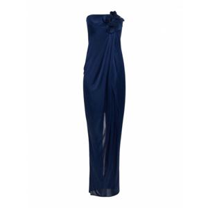 [ELISABETTA FRANCHI] 여성 롱 스커트 새틴 원피스 위드 플라워 application ABR3752E2DC8 Blue /8