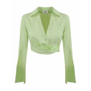 [ELISABETTA FRANCHI] 여성 셔츠 새틴 크롭 위드 드레이핑 CA07851E2124 그린 /8